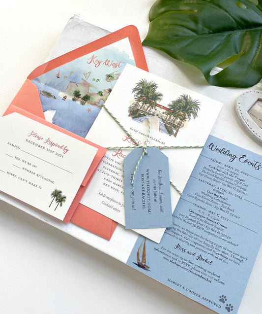 Custom Watercolor Wedding Invitation (Casa Marina Resort, Key West, Florida)