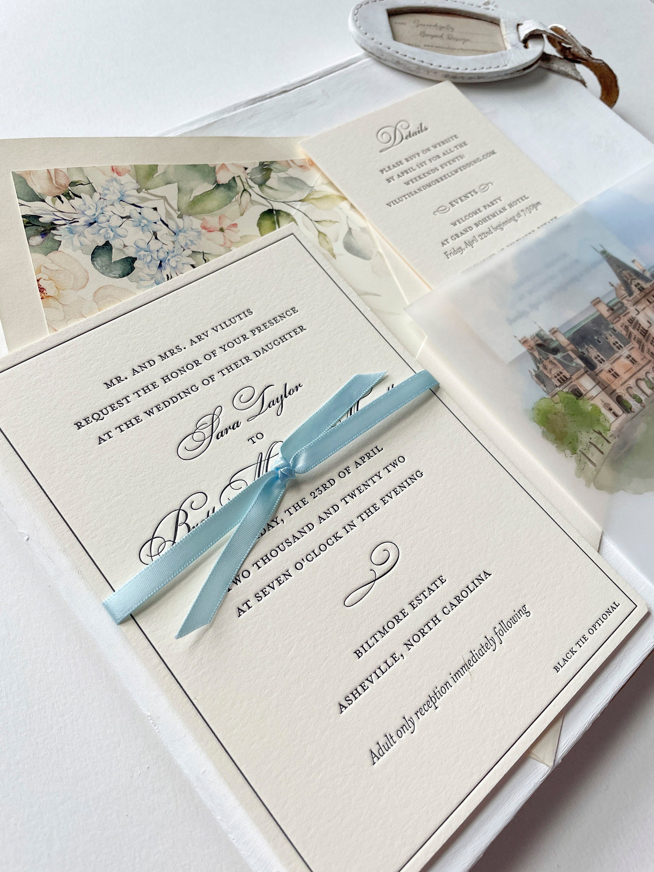 Biltmore Vellum Letterpress Wedding Invitation (Asheville, North Carolina)