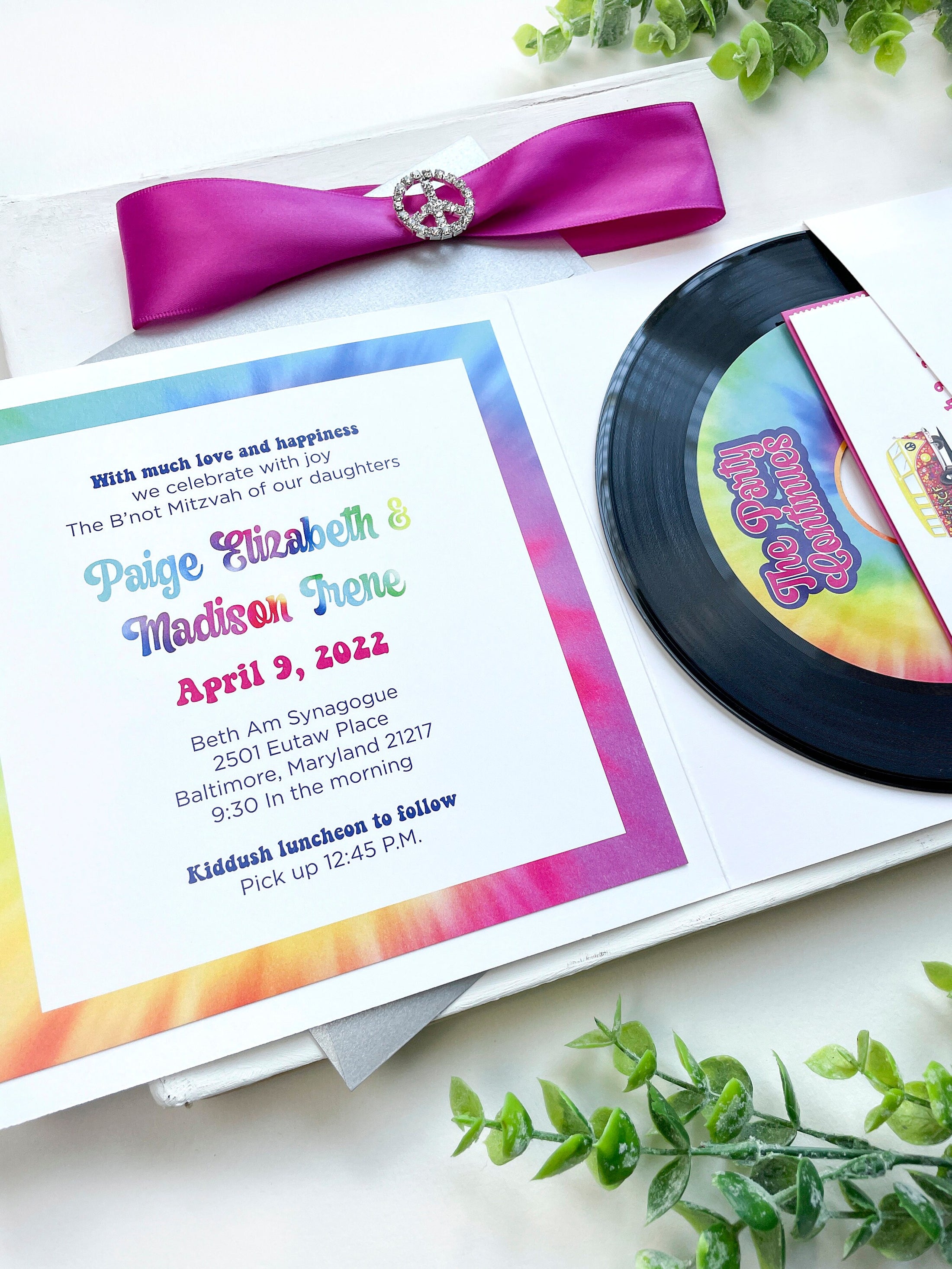 Groovy Tie-Dye Record B'Not/Bat Mitzvah Invitation