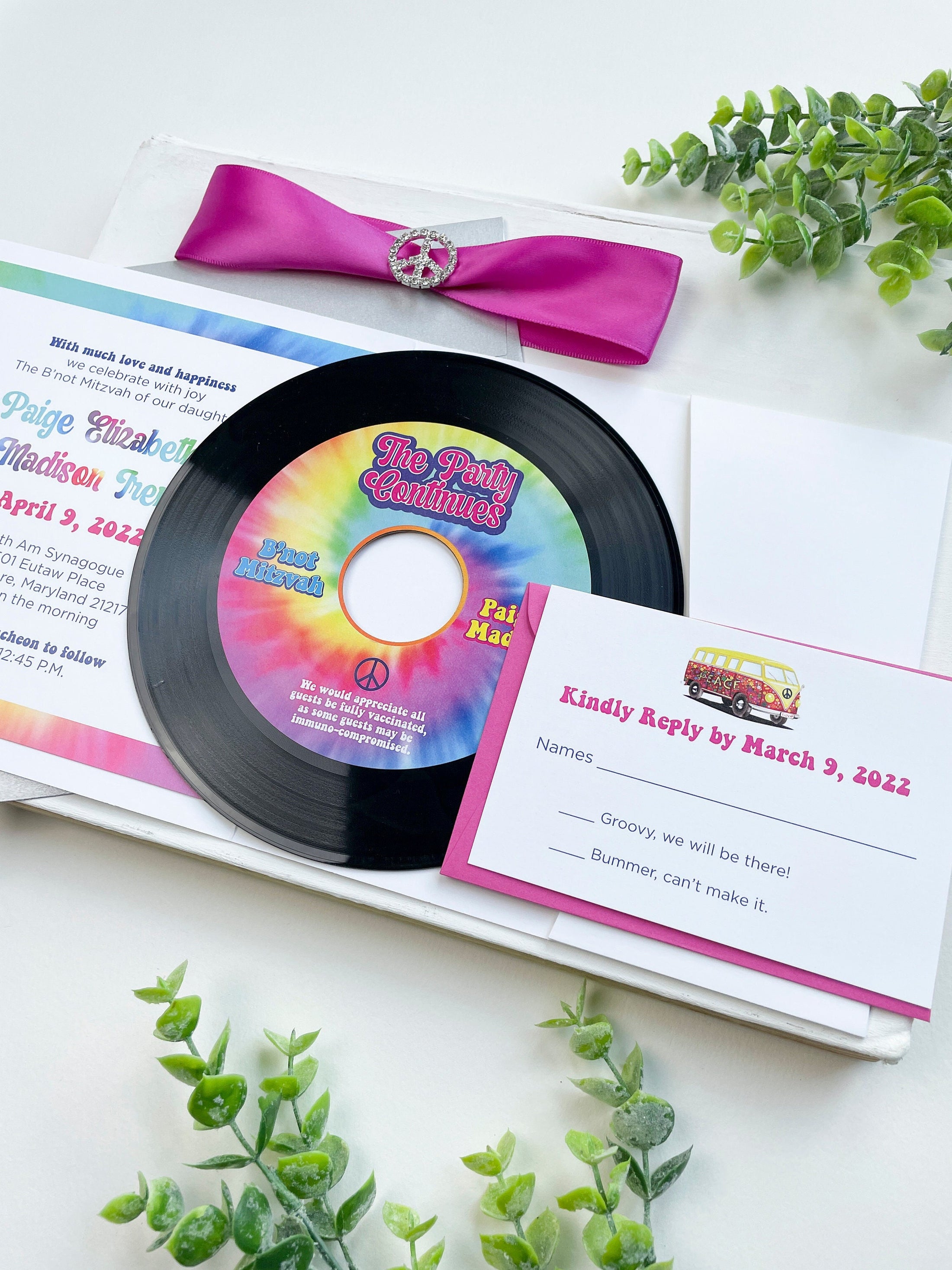 Groovy Tie-Dye Record B'Not/Bat Mitzvah Invitation