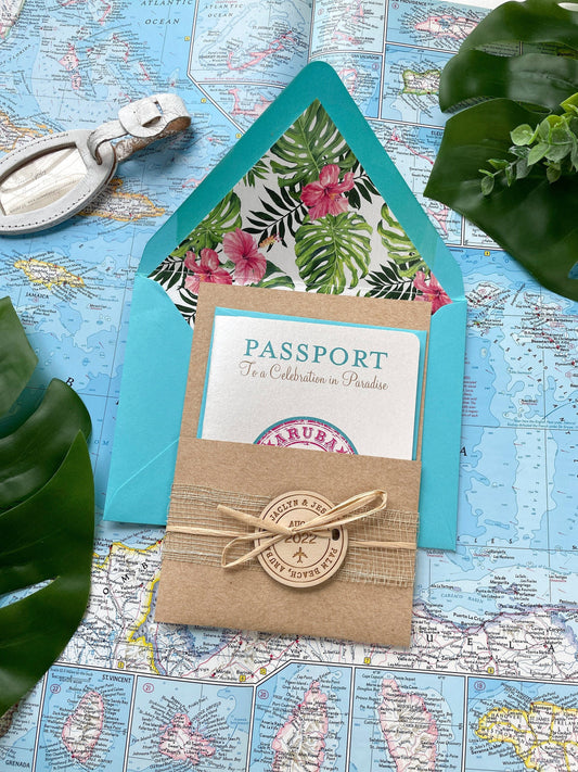 Aruba Passport Destination Wedding Invitation (Palm Beach)