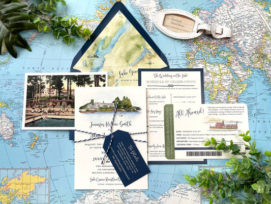 Vintage Sagamore Resort Wedding Invitation  (Bolton Landing, New York)