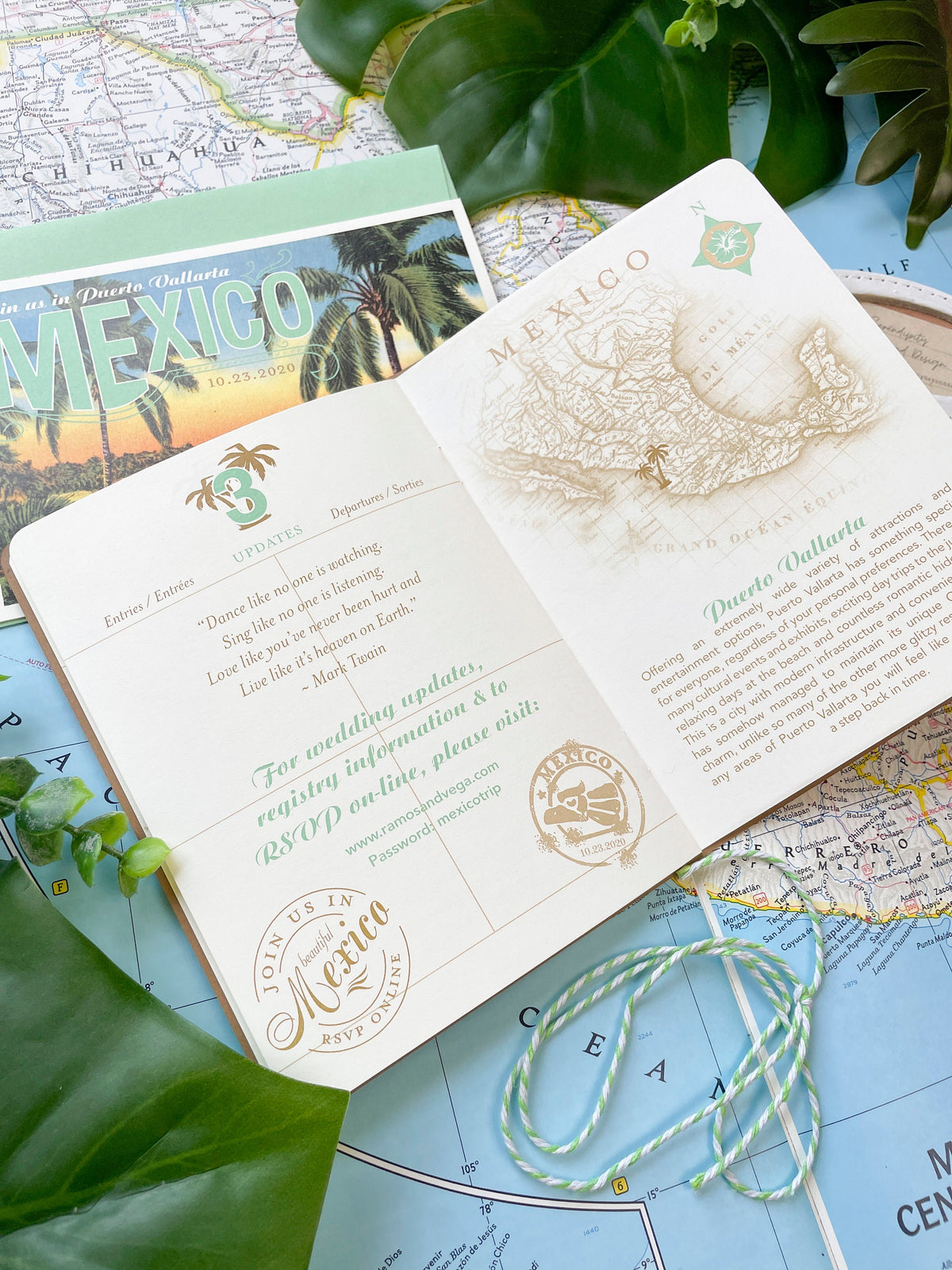 Boho Passport Destination Wedding Invitation (Puerto Vallarta - Mexico)