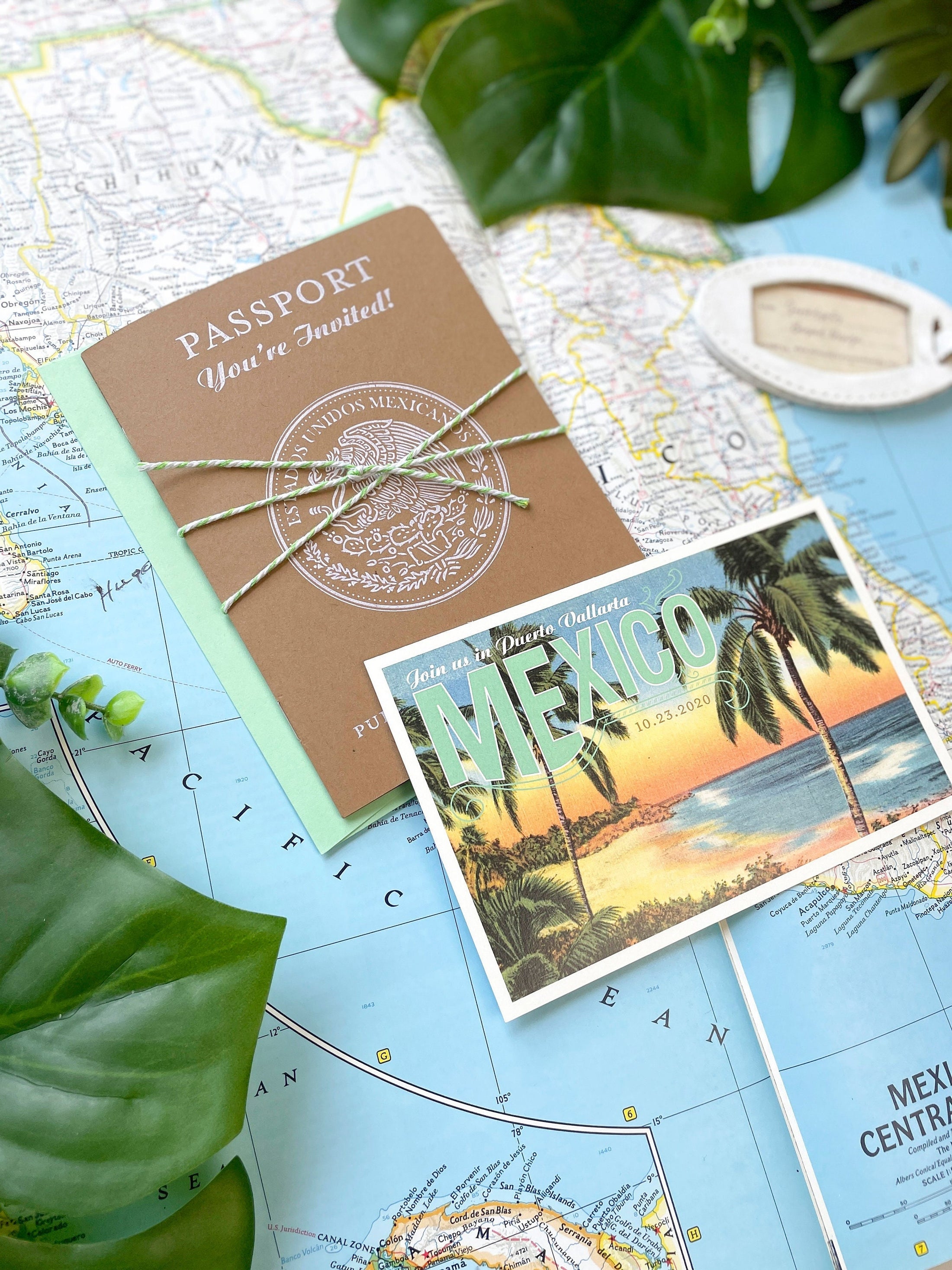 Boho Passport Destination Wedding Invitation (Puerto Vallarta - Mexico)