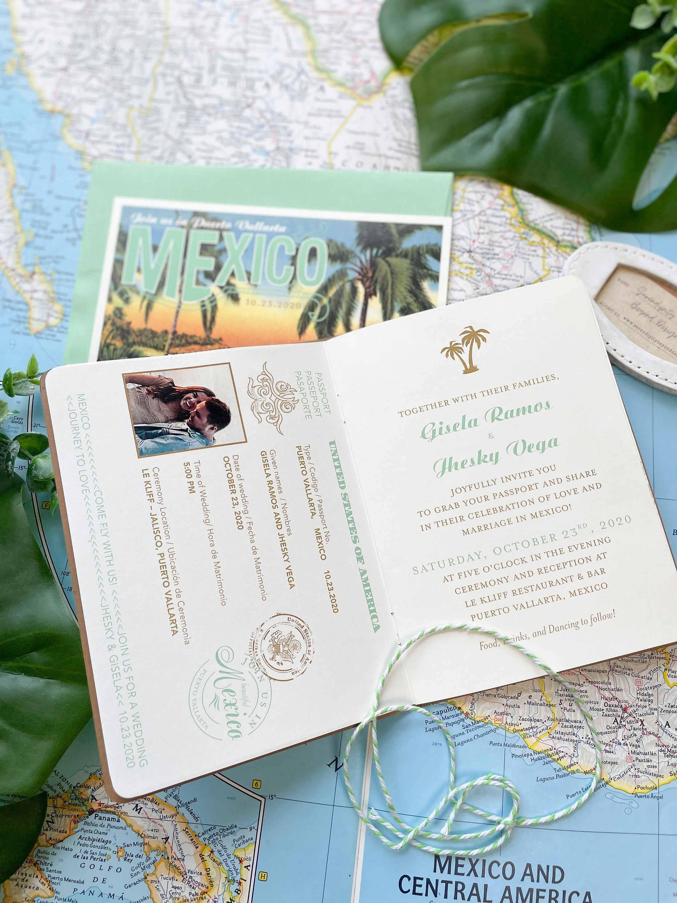 Boho Passport Destination Wedding Invitation (Puerto Vallarta - Mexico)