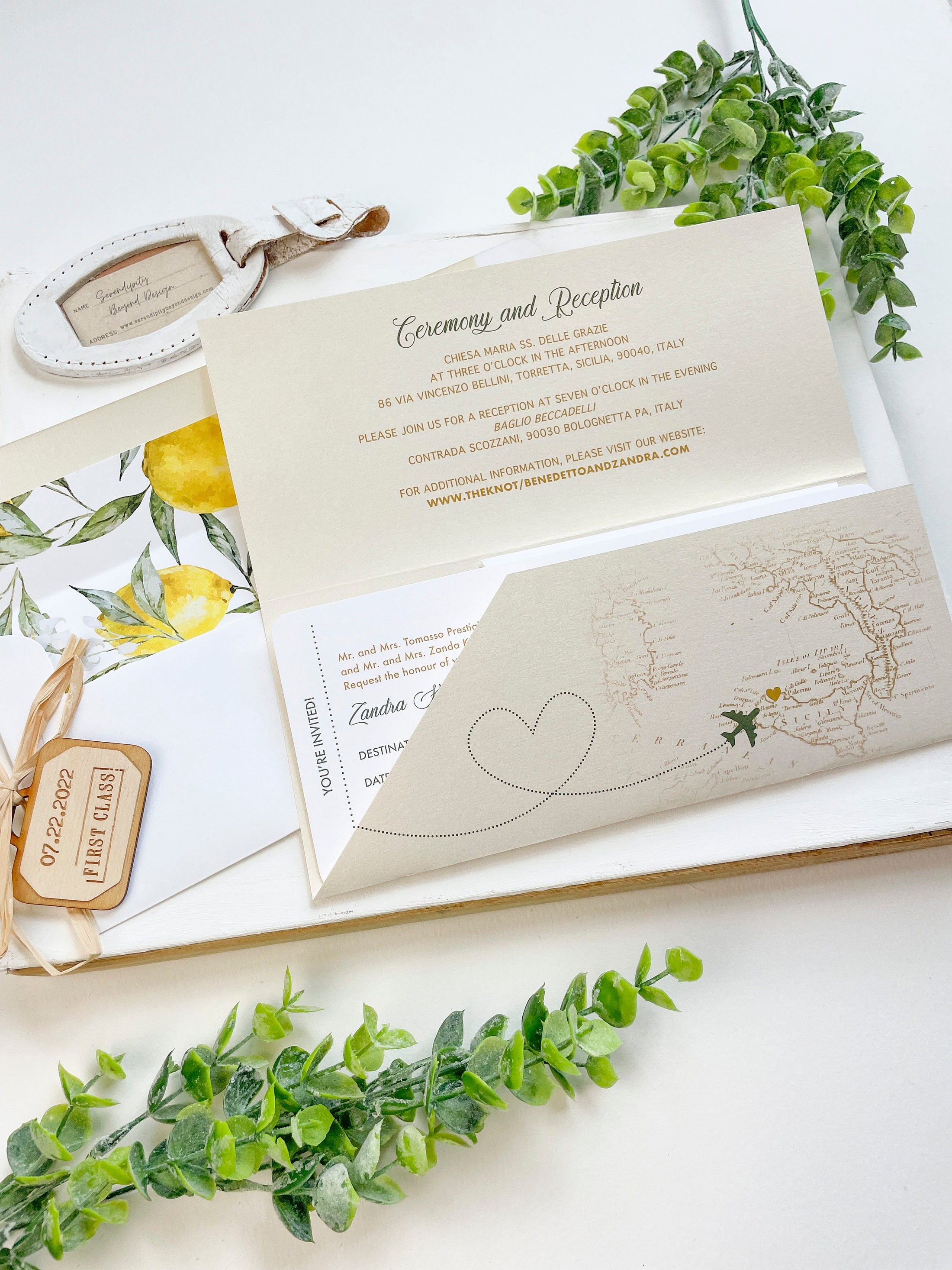 Lemon Boarding Pass Wedding Invitation (Sicily)