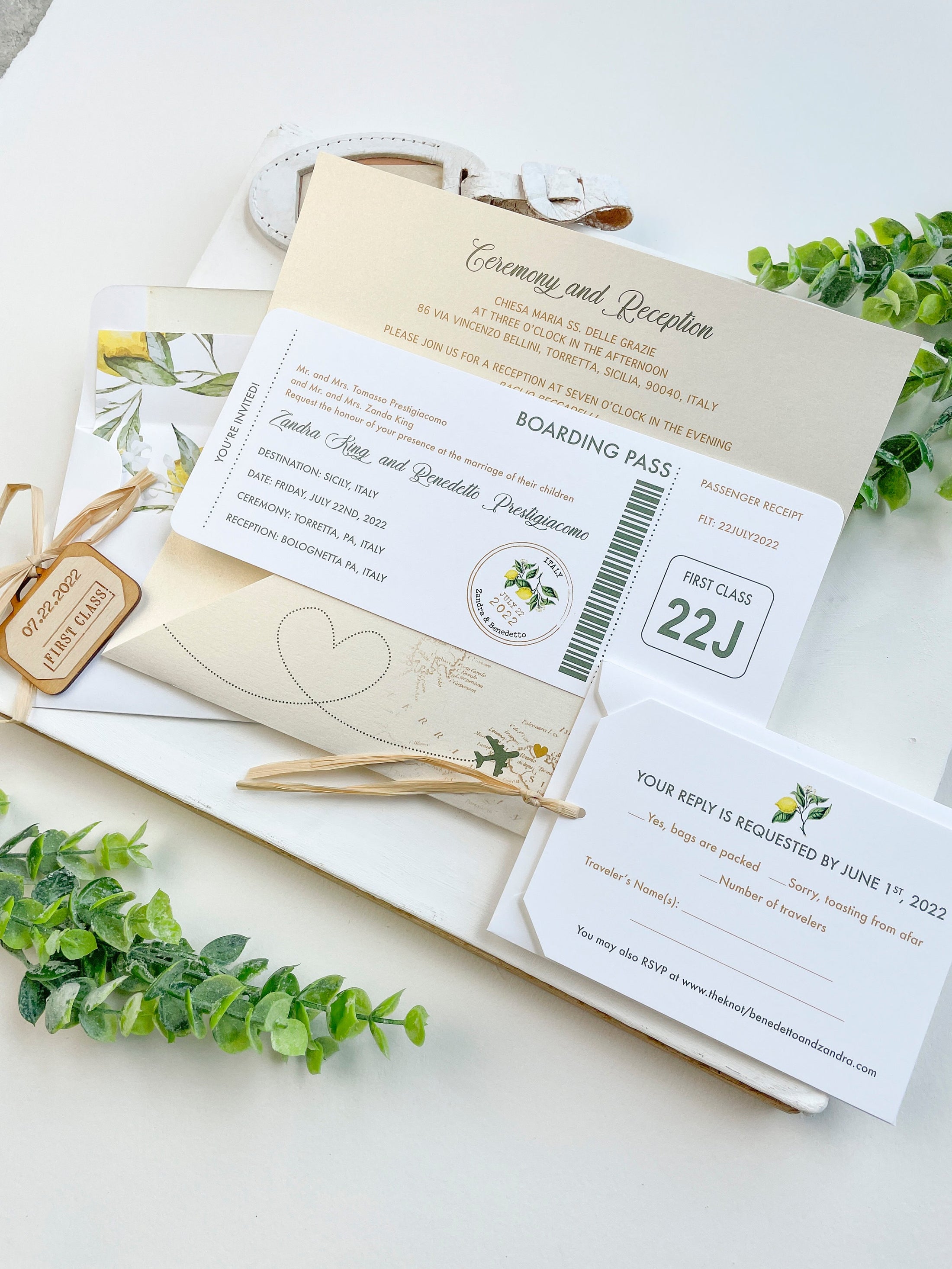 Lemon Boarding Pass Wedding Invitation (Sicily)
