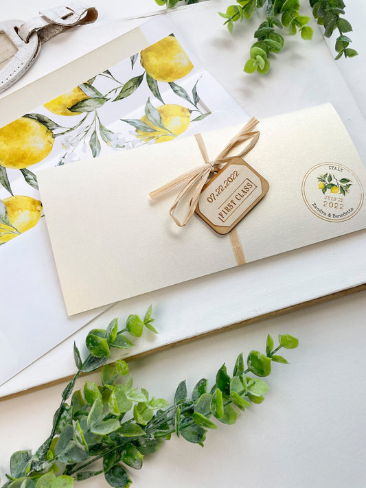 Lemon Boarding Pass Wedding Invitation (Sicily)