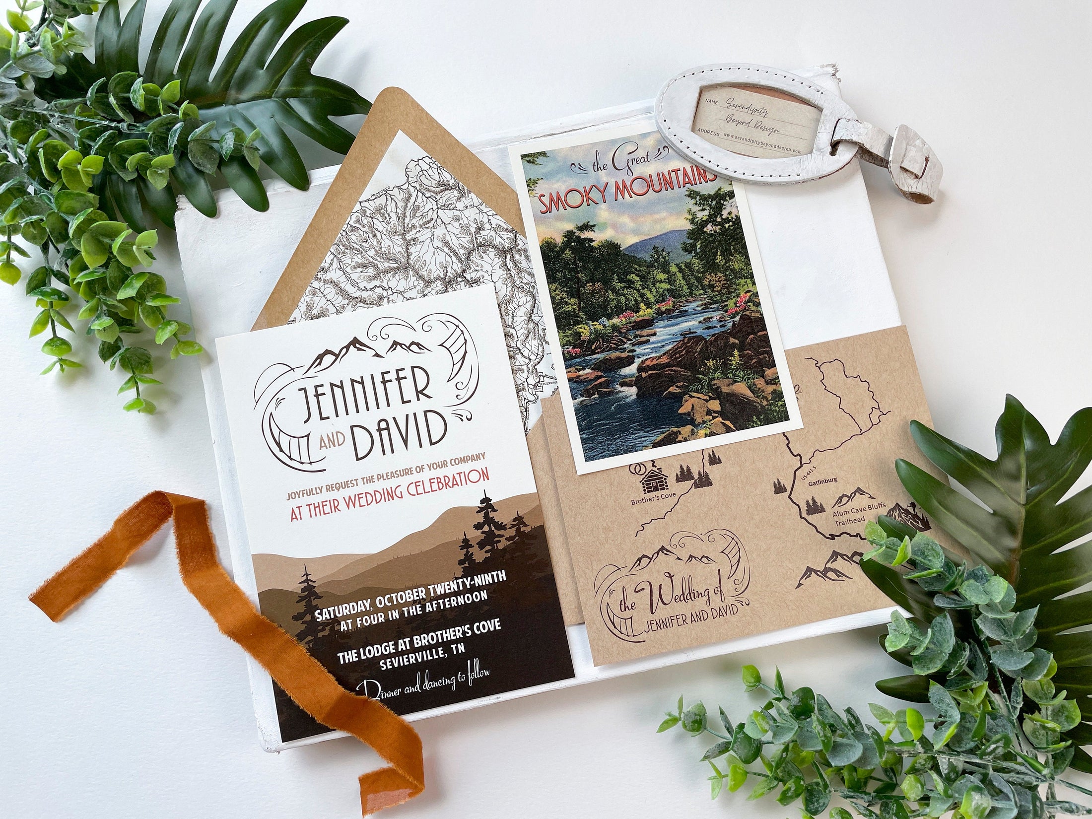 Retro Travel Poster Wedding Invitation (the Smoky Mountains)