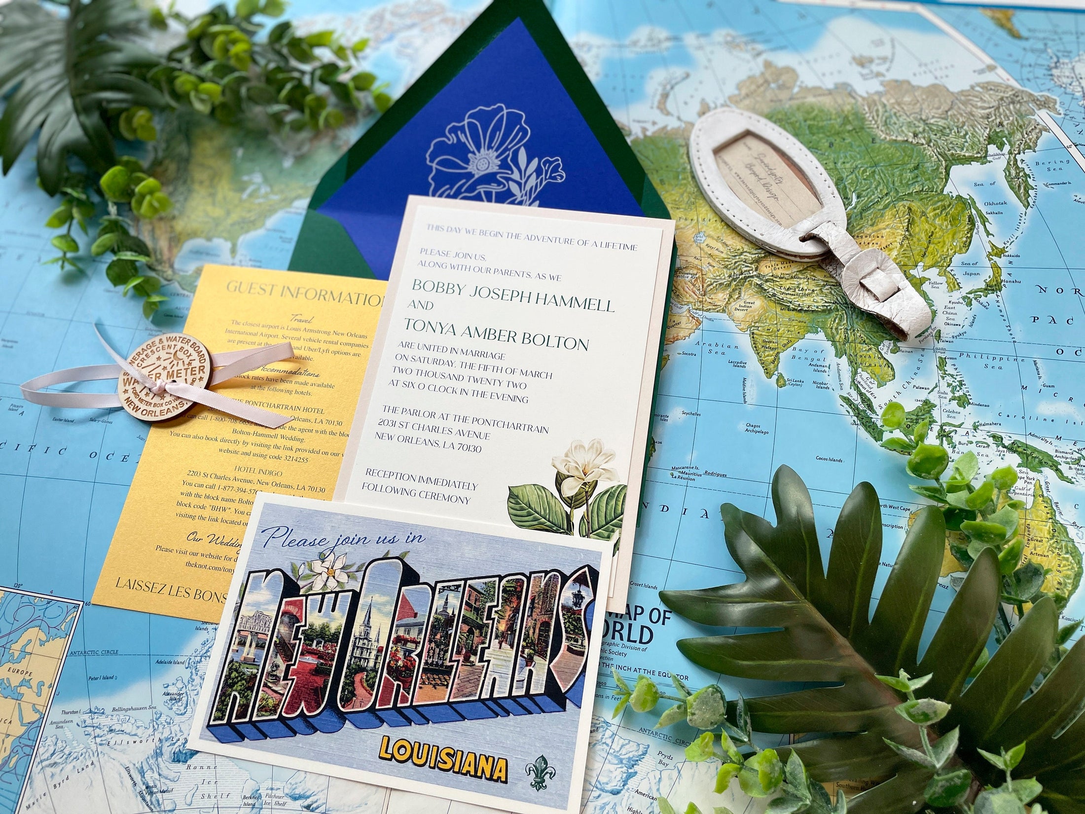 New Orleans Vintage Postcard Travel Wedding Invitation (French Quarter)