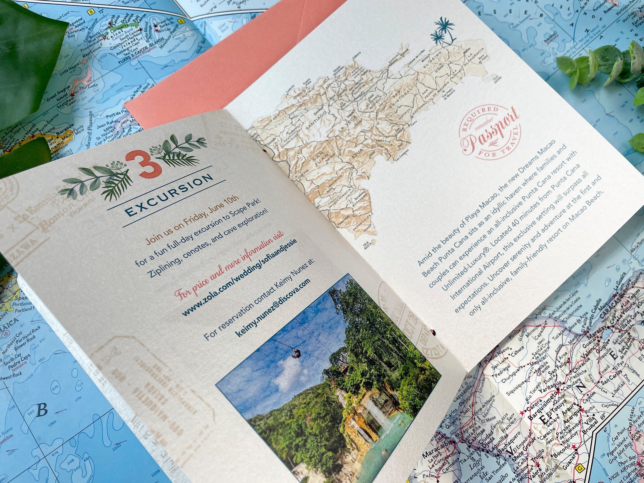Coral and Crystals Passport Wedding Invitation (Dominican Republic)