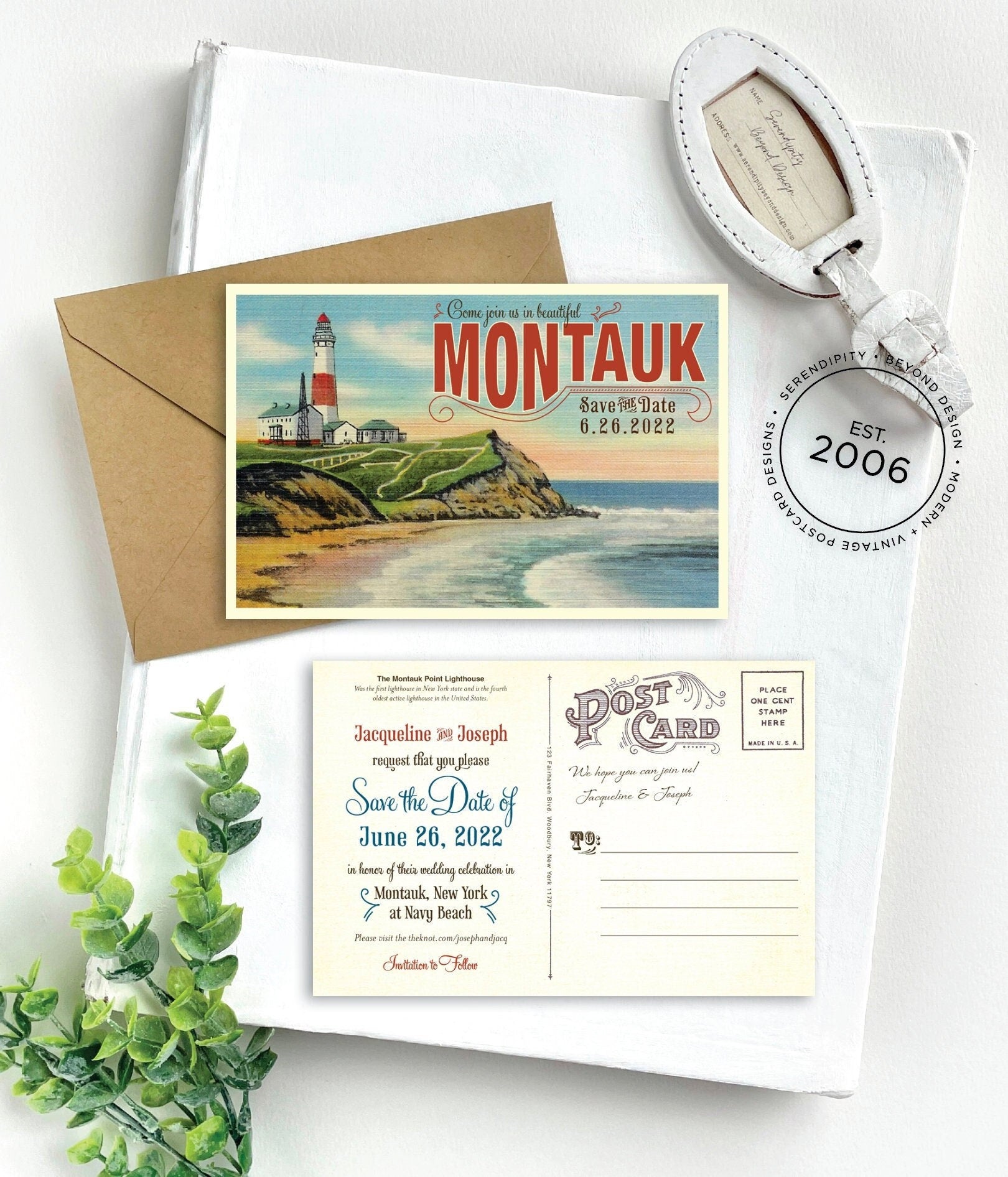 Save the Date - Montauk, New York - Vintage Travel Postcard