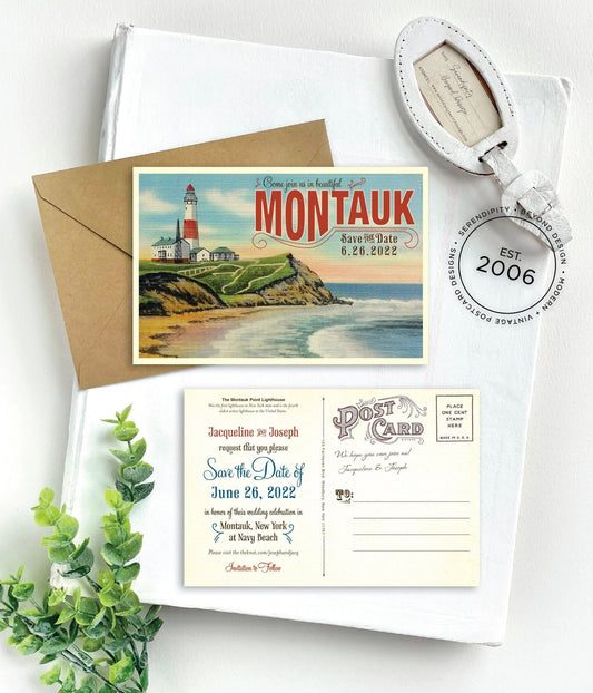 Save the Date - Montauk, New York - Vintage Travel Postcard