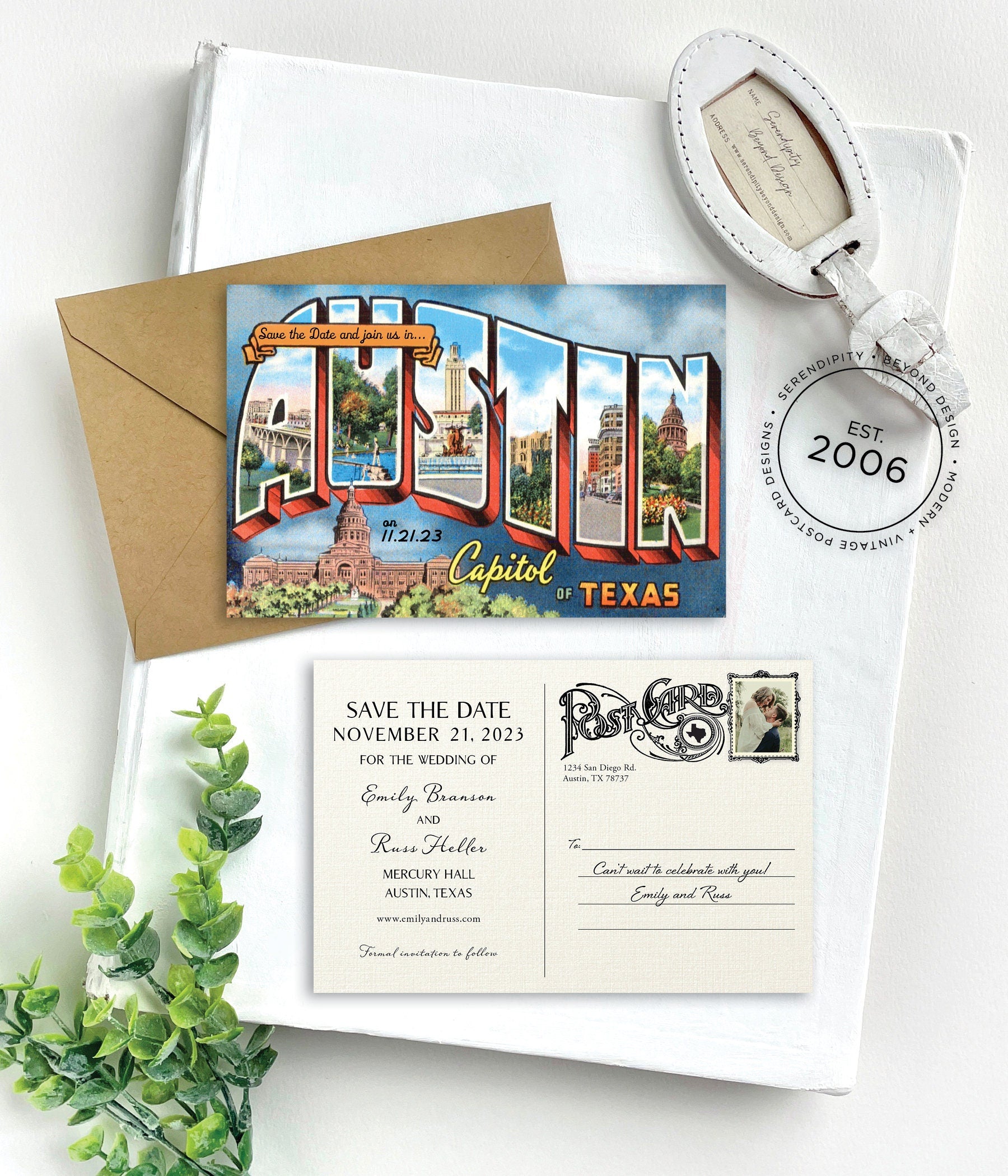 Save the Date - Austin, Texas - Vintage Large Letter Postcard