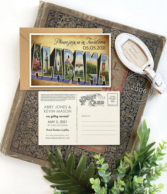 Save the Date - Alabama - Vintage Large Letter Postcard