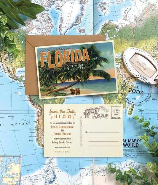 Save the Date - Florida - Vintage Travel Postcard