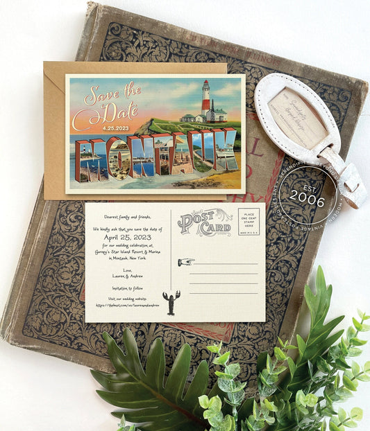 Save the Date - Montauk, New York - Vintage Large Letter Postcard