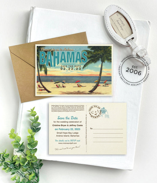 Save the Date - Bahamas - Vintage Travel Postcard