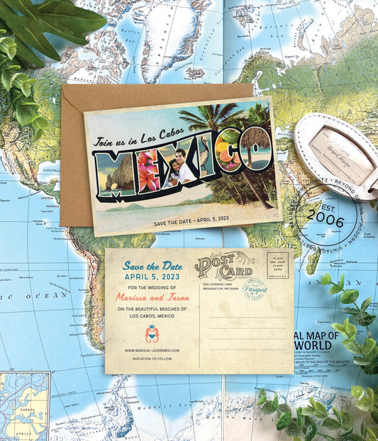 Save the Date - Mexico Vintage Large Letter Postcard (Los Cabos)