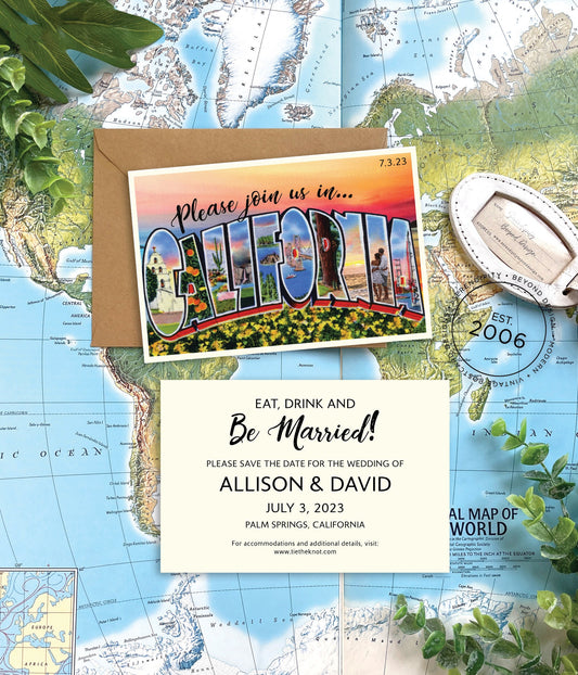 Save the Date - California - Vintage Large Letter Postcard