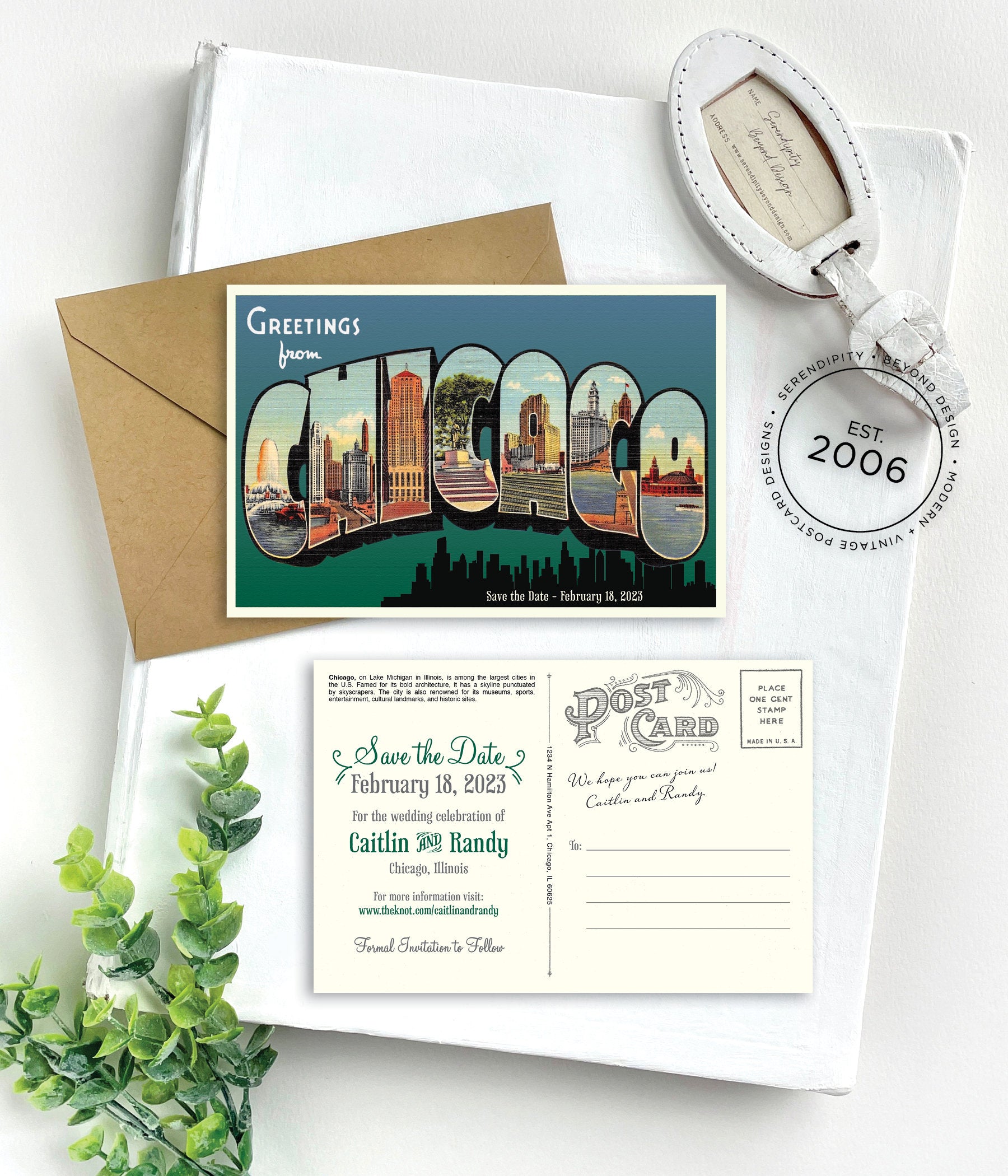 Save the Date - Chicago, Illinois -  Vintage Large Letter Postcard