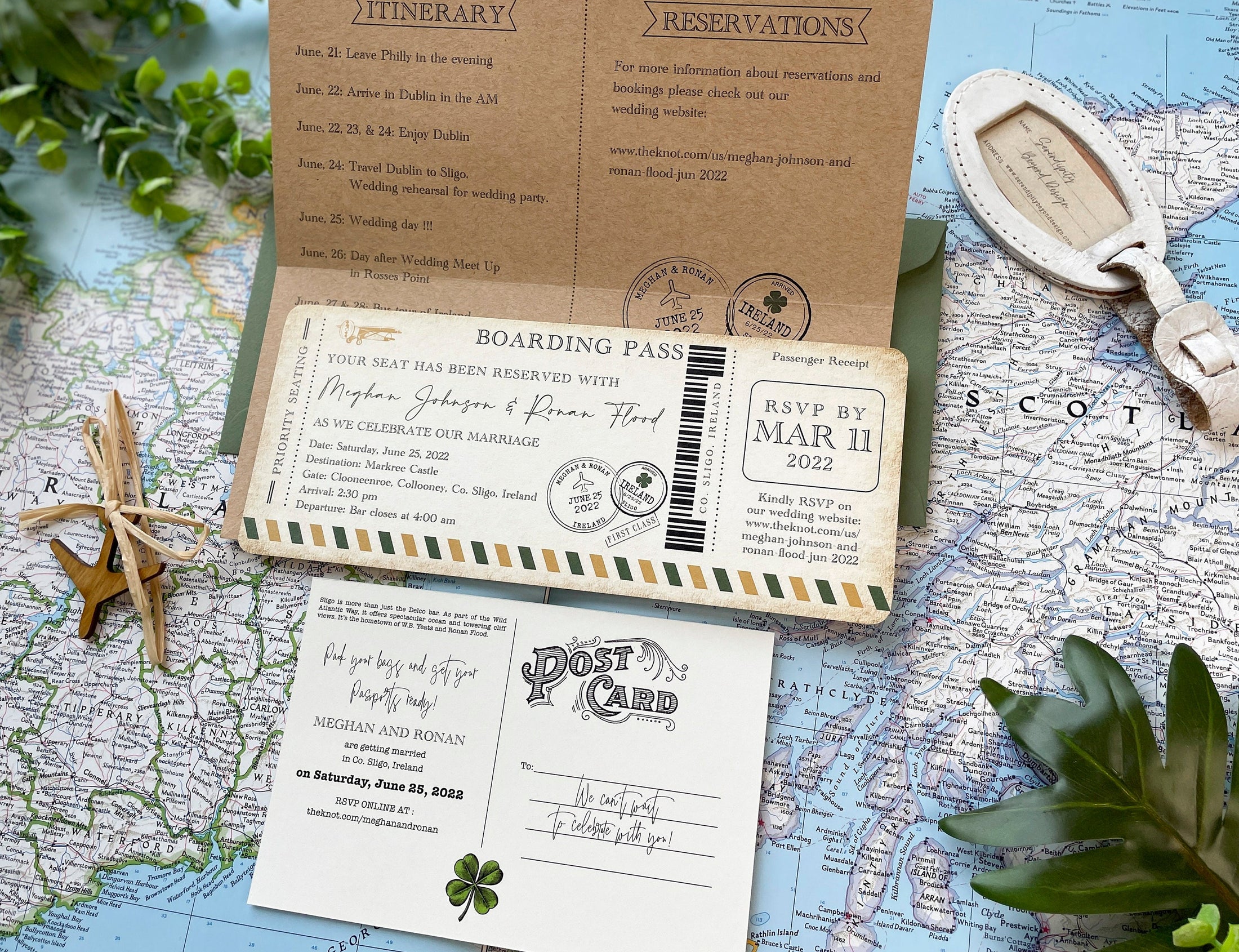 Vintage Travel Boarding Pass Wedding Invitation (Ireland)