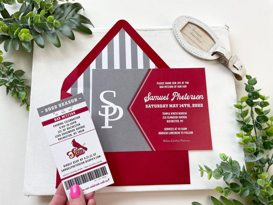 Baseball Ticket Bar Mitzvah Invitation (Sports Theme)