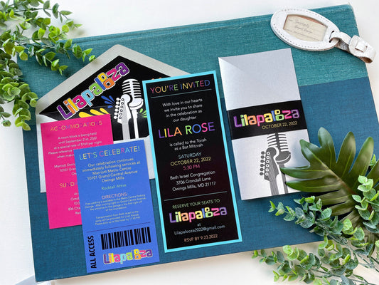 Festival Concert Theme Bat Mitzvah Invitation (Retro Neon Party Theme)