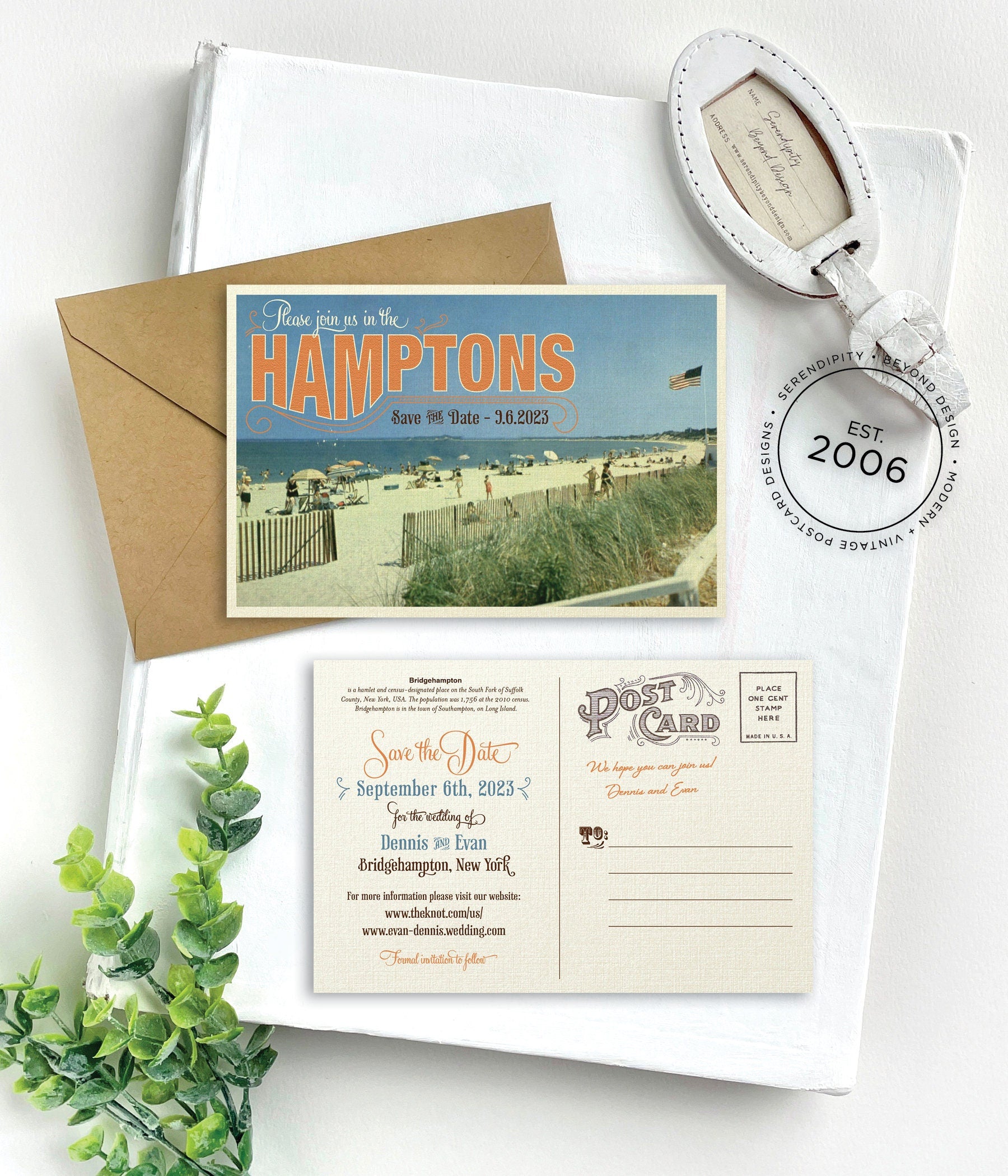Save the Date - Hamptons, New York - Vintage Travel Postcard