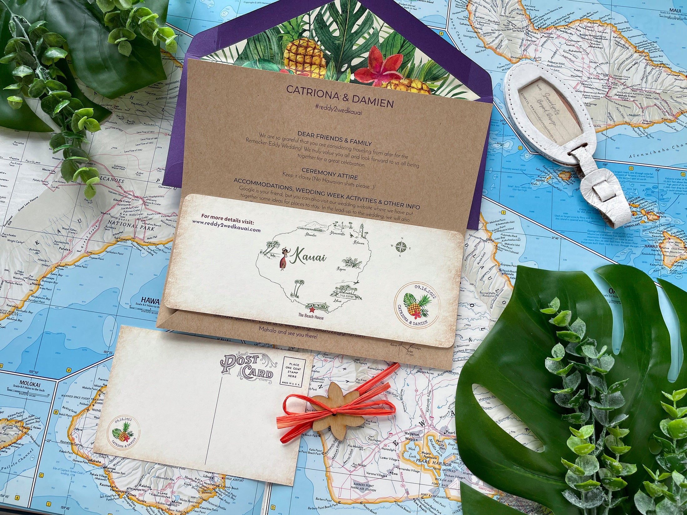 Retro Hawaiian Airlines Boarding Pass Wedding Invitation (Kauai, HI)