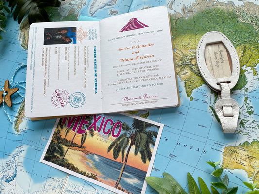 Vintage Passport Destination Wedding Invitation (Playa del Carmen - Mexico)