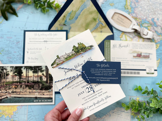 Vintage Sagamore Resort Wedding Invitation  (Bolton Landing, New York)