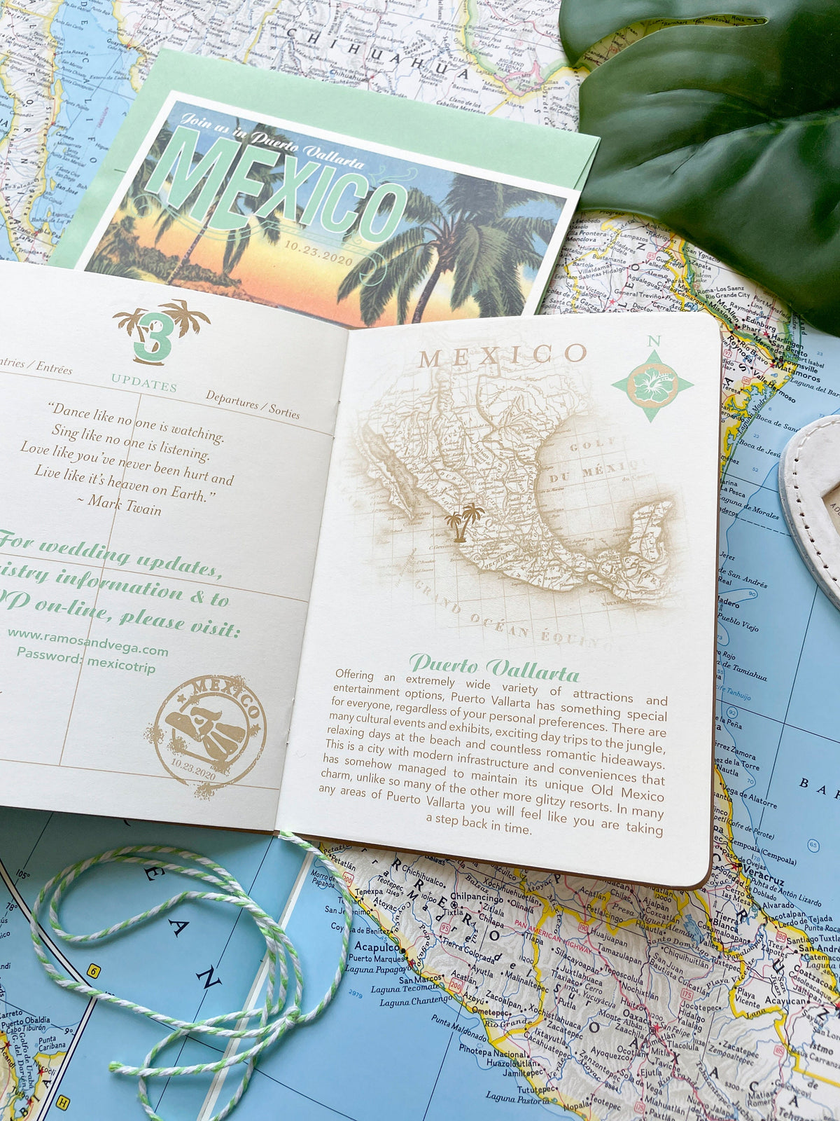 Boho Passport Destination Wedding Invitation (Puerto Vallarta - Mexico)