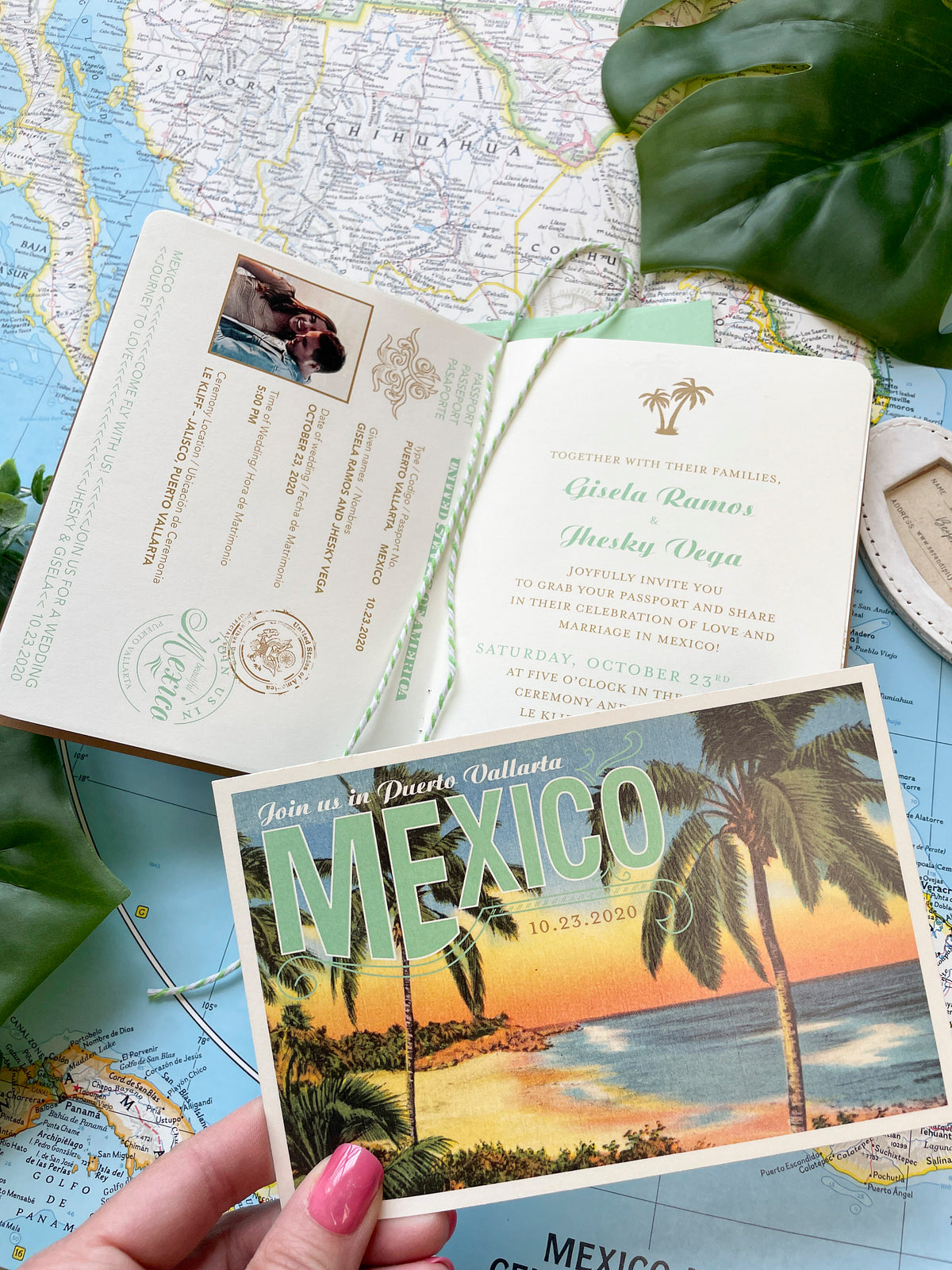Boho Passport Destination Wedding Invitation (Puerto Vallarta - Mexico)