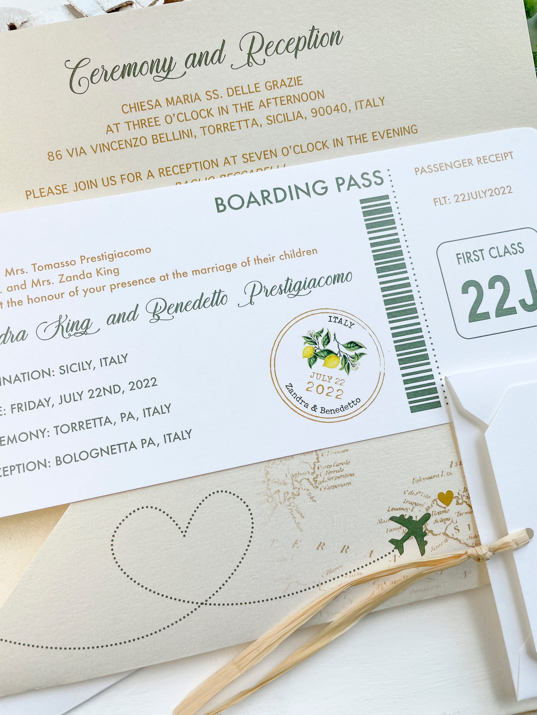 Lemon Boarding Pass Wedding Invitation (Sicily)