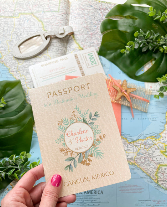 Coral Starfish Passport Wedding Invitation (Cancun, Mexico)