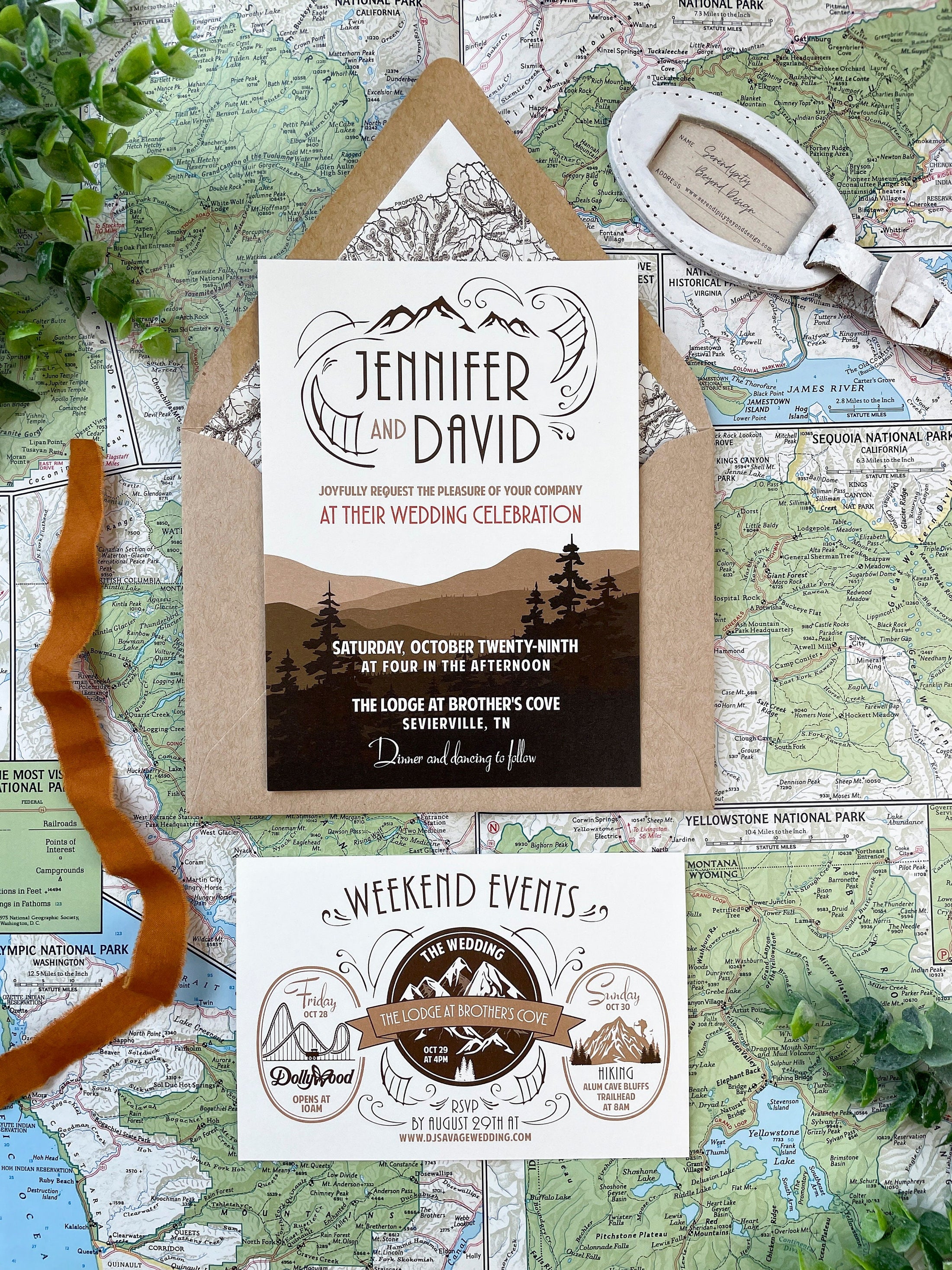 Retro Travel Poster Wedding Invitation (the Smoky Mountains)