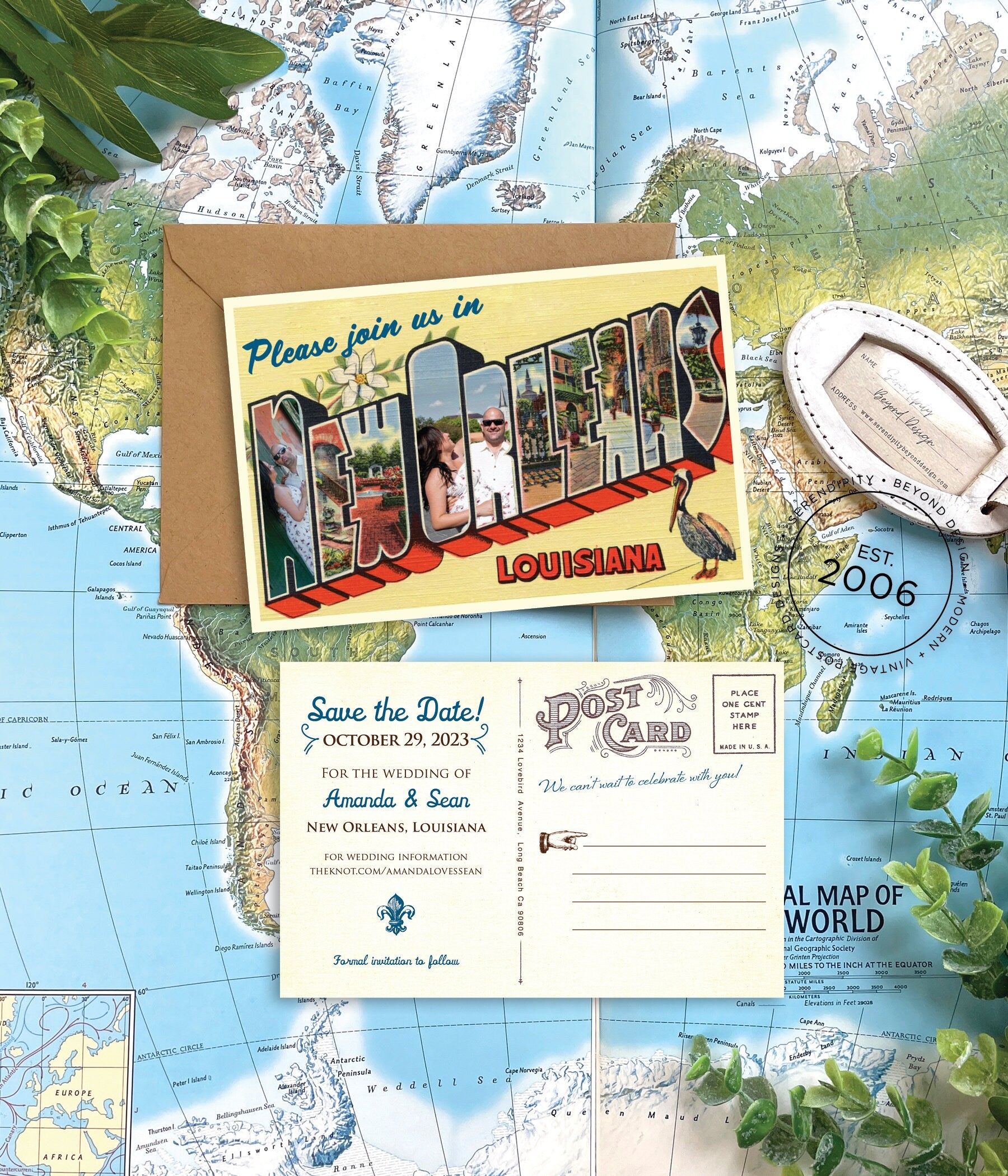Save the Date - New Orleans, Louisiana - Vintage Large Letter Postcard