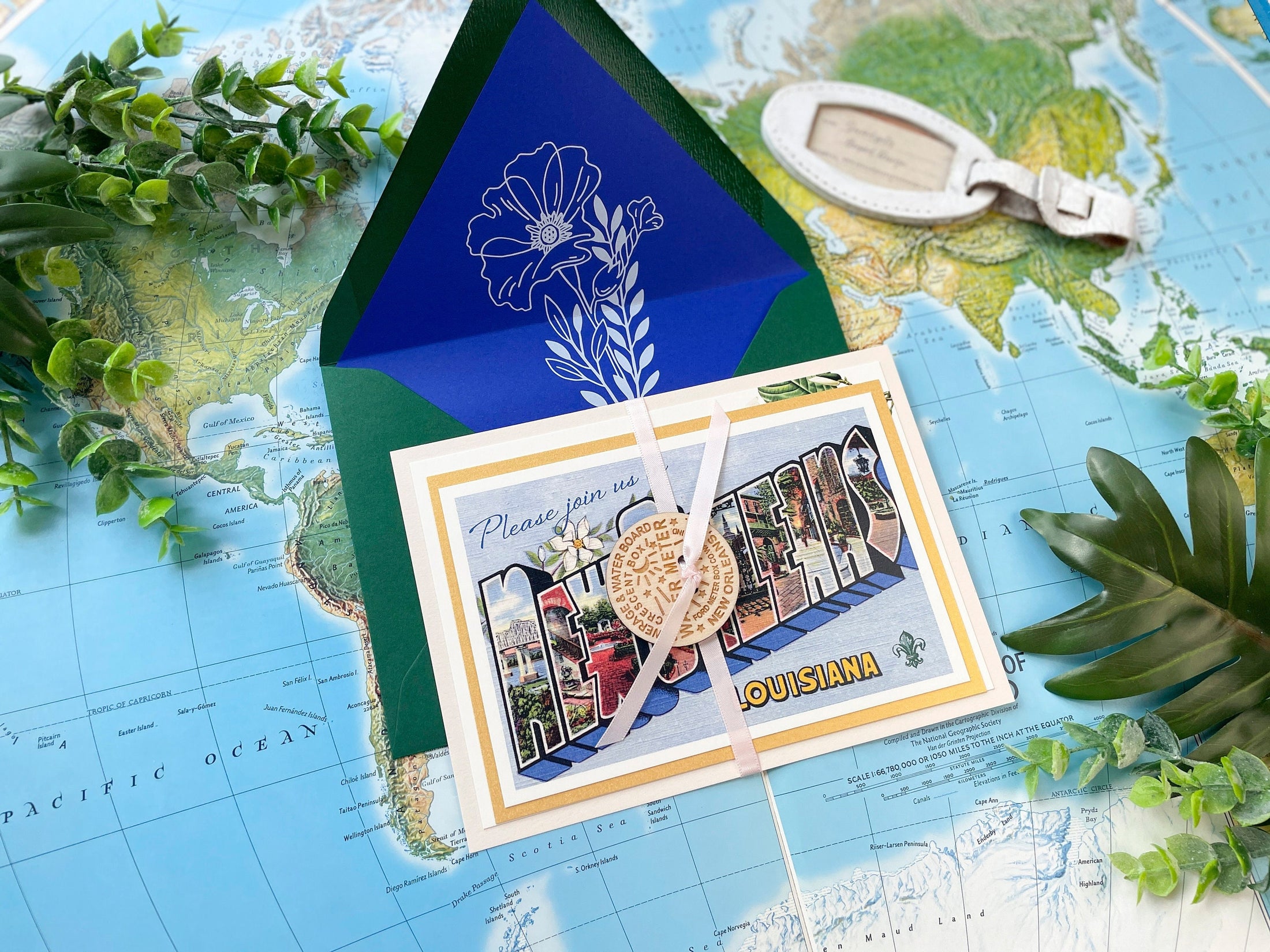 New Orleans Vintage Postcard Travel Wedding Invitation (French Quarter)