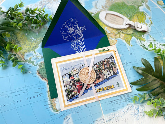 Vintage Postcard Travel Wedding Invitation (New Orleans)
