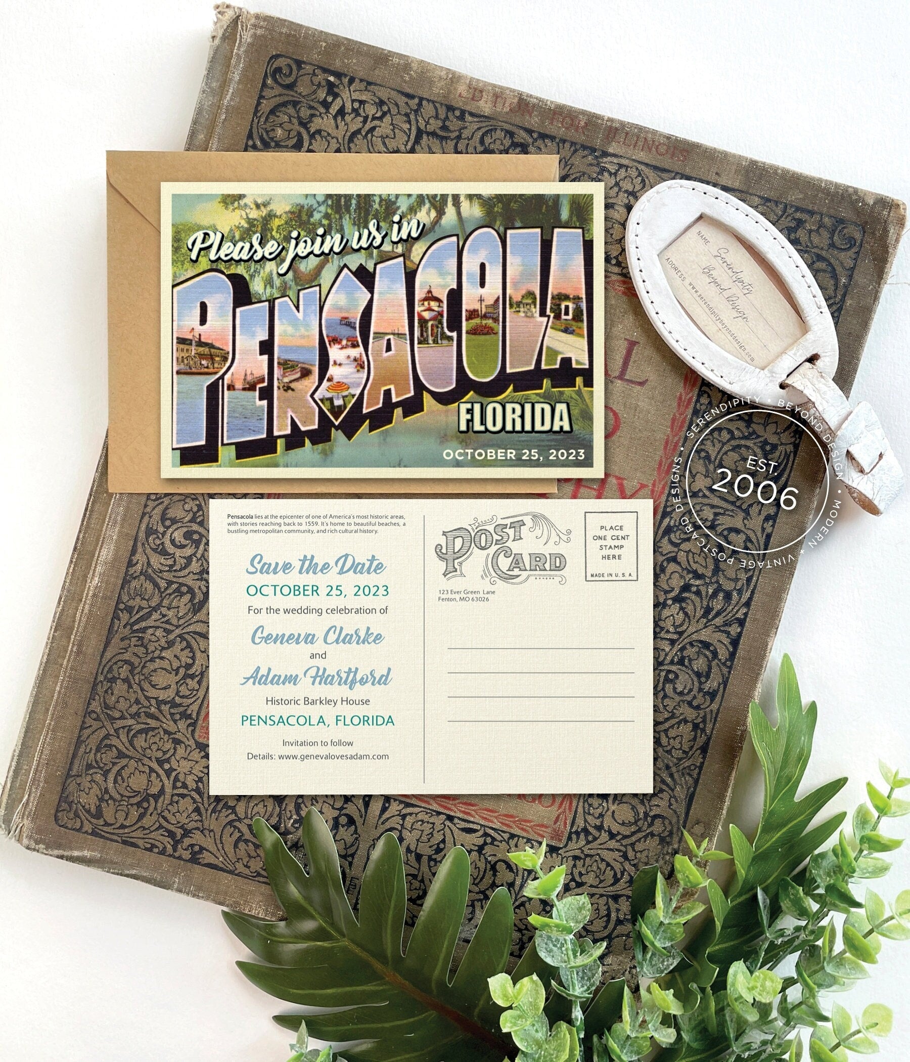 Save the Date - Pensacola, Florida - Vintage Large Letter Postcard