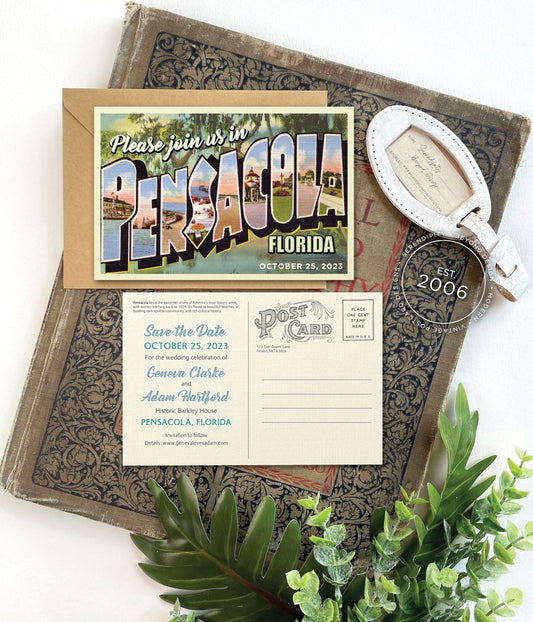 Save the Date - Pensacola, Florida - Vintage Large Letter Postcard
