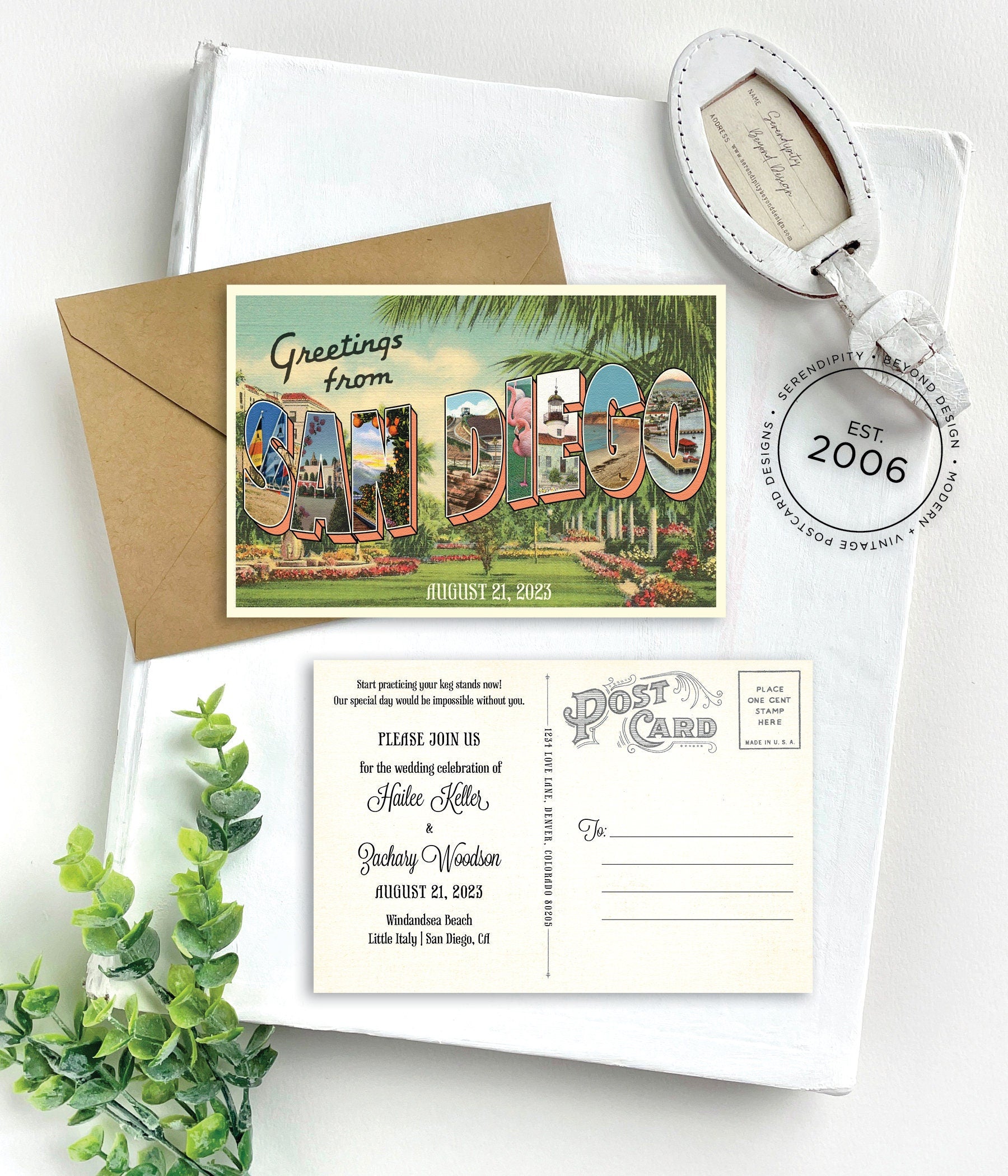Save the Date - San Diego, California - Vintage Large Letter Postcard
