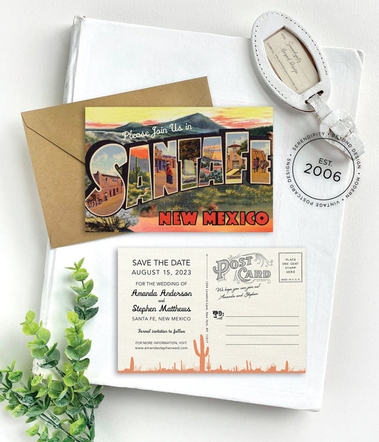 Save the Date - Santa Fe, New Mexico - Vintage Large Letter Postcard