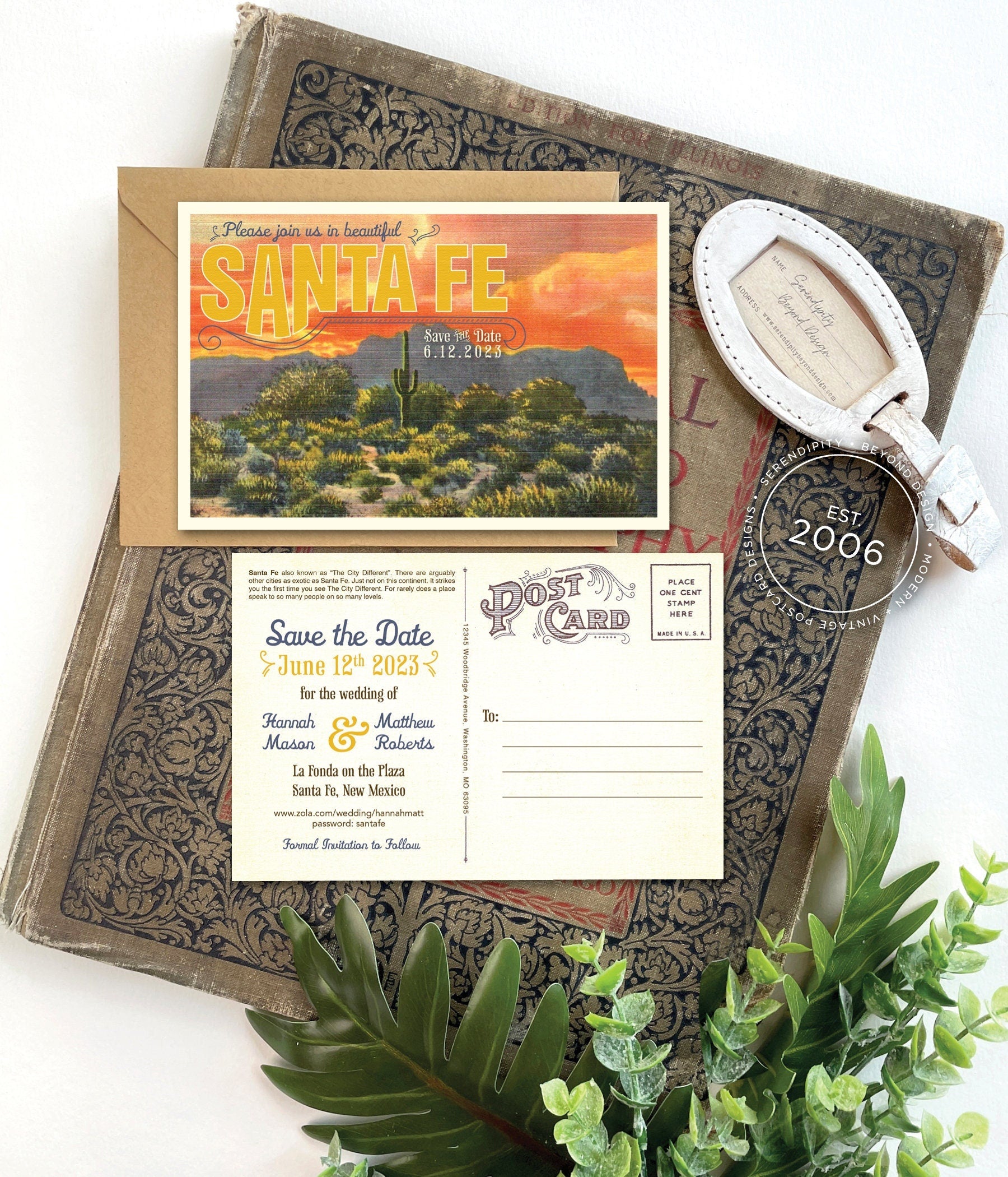 Save the Date - Santa Fe, New Mexico - Vintage Travel Postcard