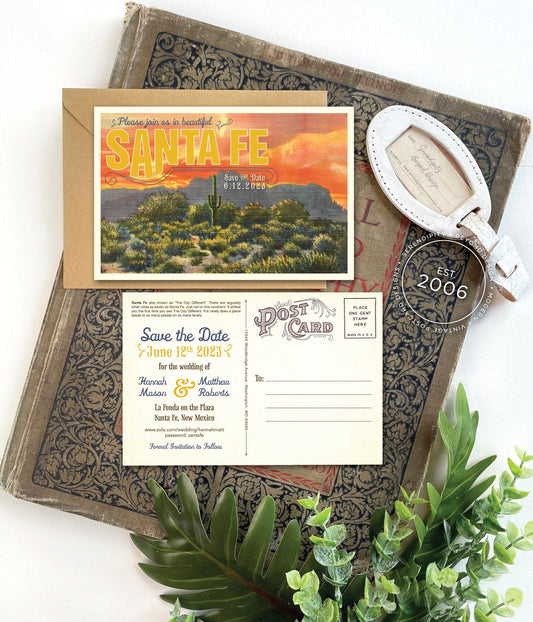 Save the Date - Santa Fe, New Mexico - Vintage Travel Postcard