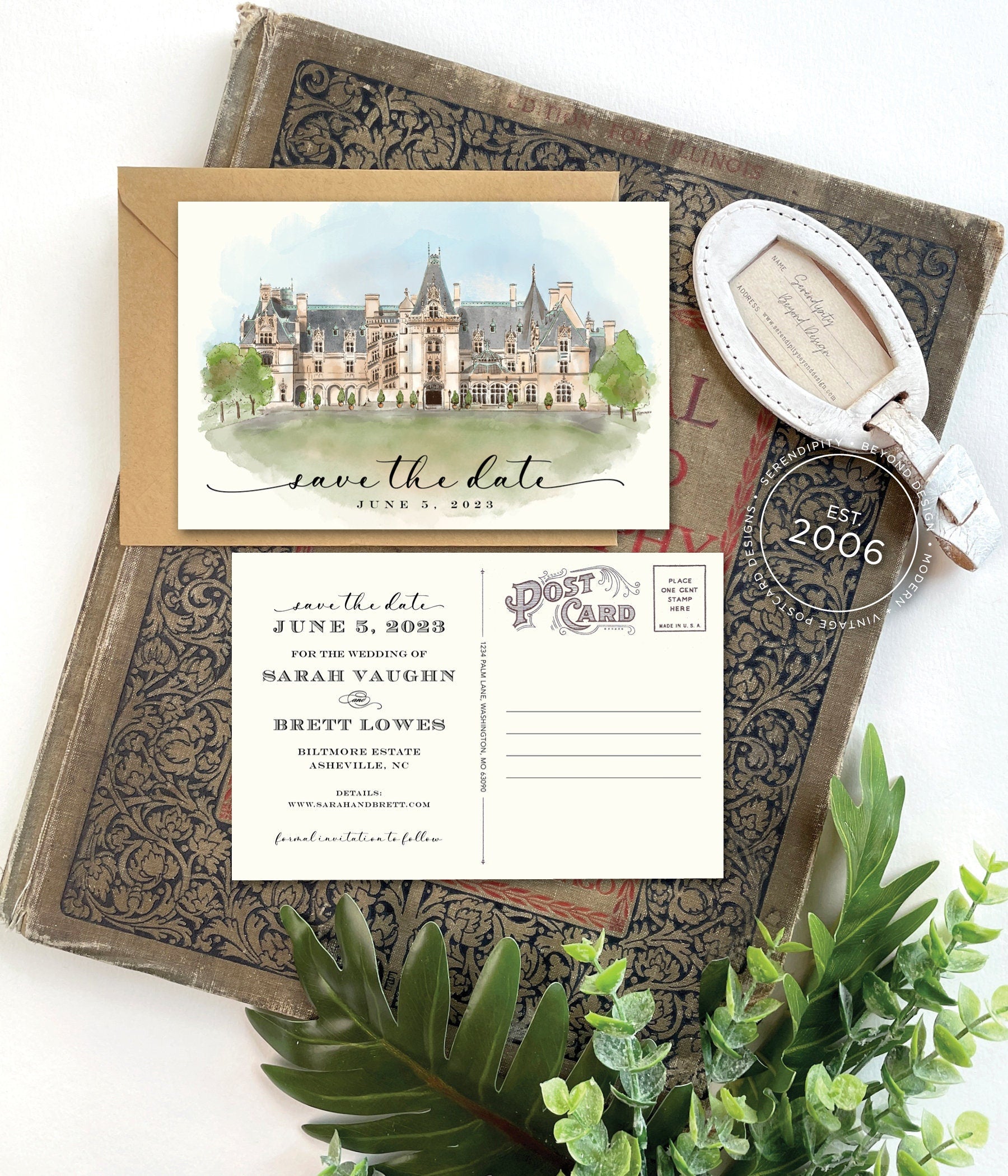 Save the Date - Biltmore Estate, North Carolina - Watercolor Postcard