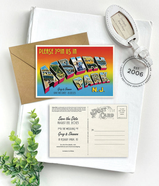 Save the Date - Asbury Park original - Vintage Large Letter Postcard