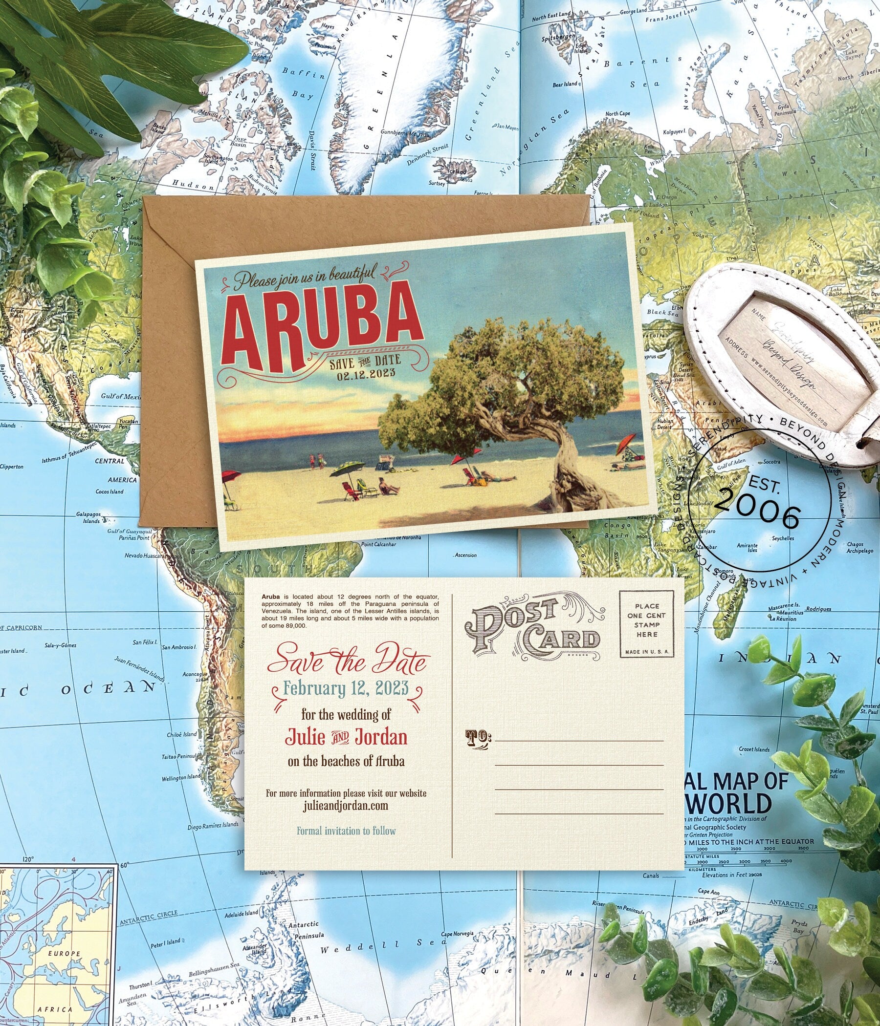 Save the Date - Aruba - Vintage Travel Postcard