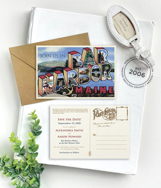 Save the Date - Bar Harbor, Maine - Vintage Large Letter Postcard